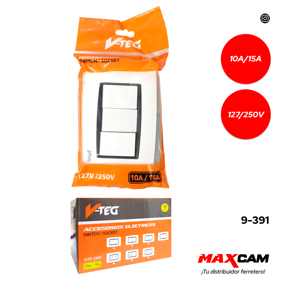 INTERRUPTOR TRIPLE BLANCO V-TEG 9-391