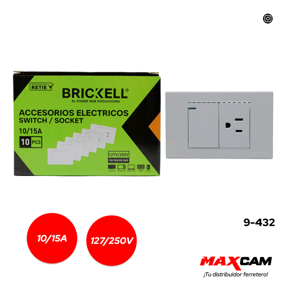 INTERRUPTOR + TOMA BLANCO BRICKELL 9-432