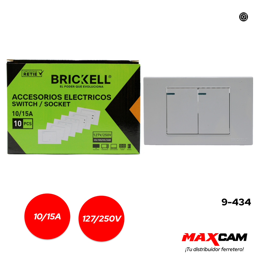 INTERRUPTOR DOBLE BLANCO BRICKELL 9-434
