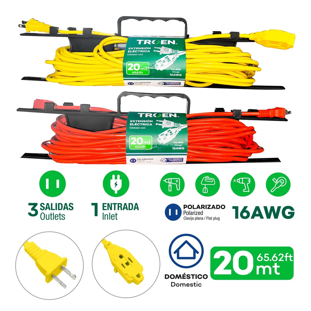 EXTENSION ELECTRICA 2X16 20 MTS TROEN 9-485