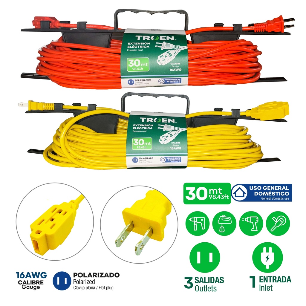 EXTENSION ELECTRICA 2X16 30 MTS TROEN 9-486
