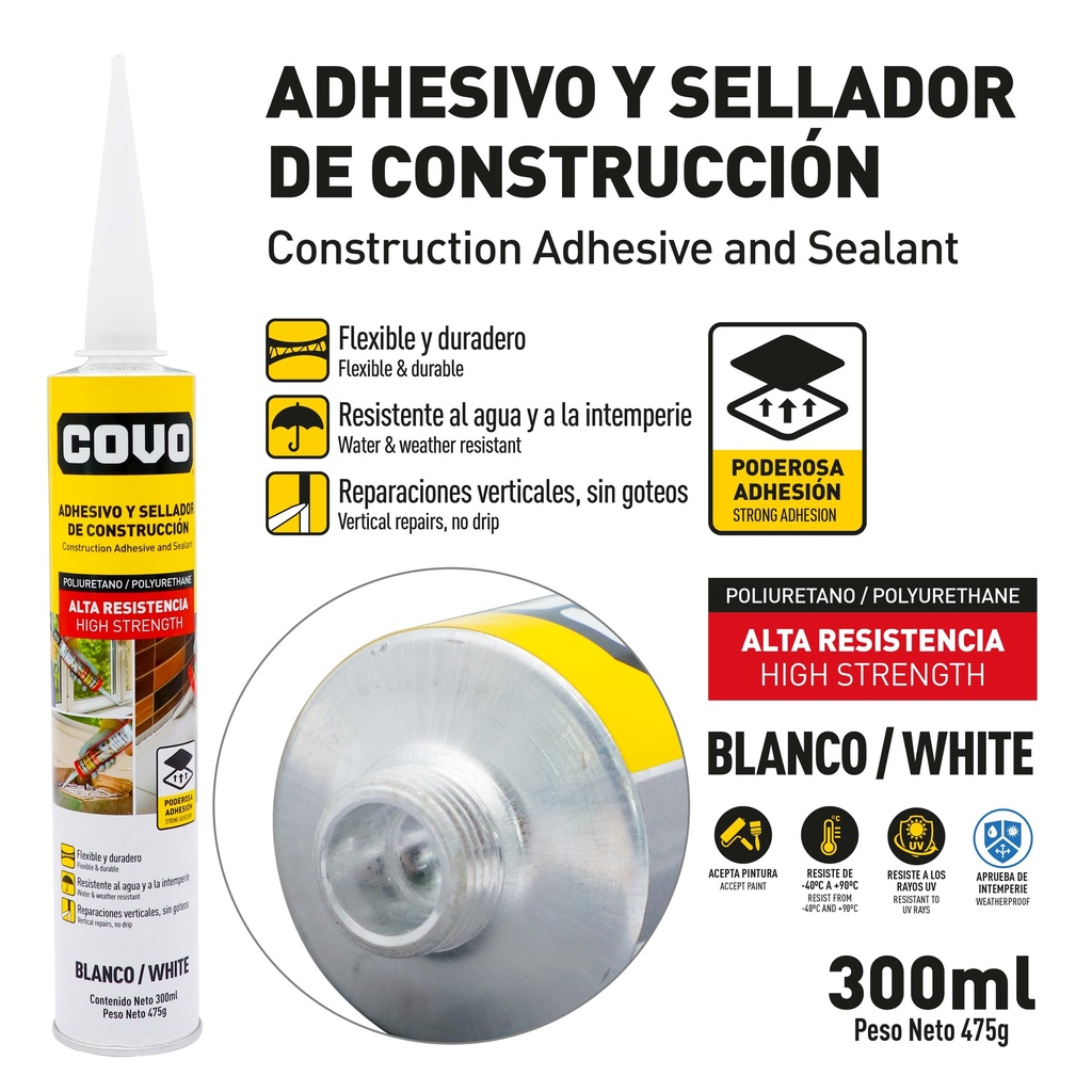 SELLADOR POLIURETANO TIPO SIKAFLEX x 300 ML COVO 9-504