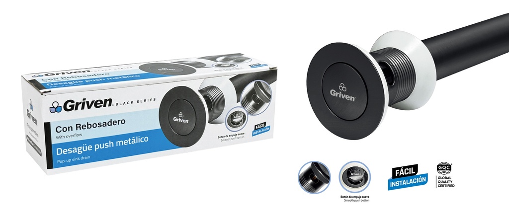 DESAGUE LAVAMANO PUSH C/REB GRIVEN BLACK 9-506