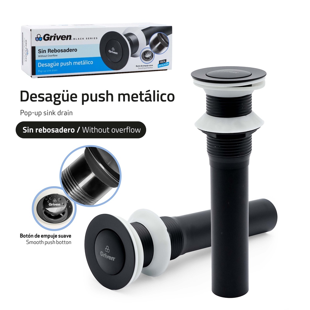 DESAGUE LAVAMANO PUSH SIN/REB GRIVEN BLACK 9-507