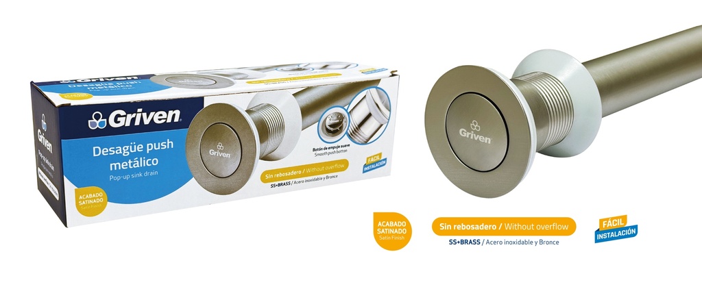 DESAGUE LAV METAL/SATIN PUSH SIN/REBOS GRIVEN 9-514