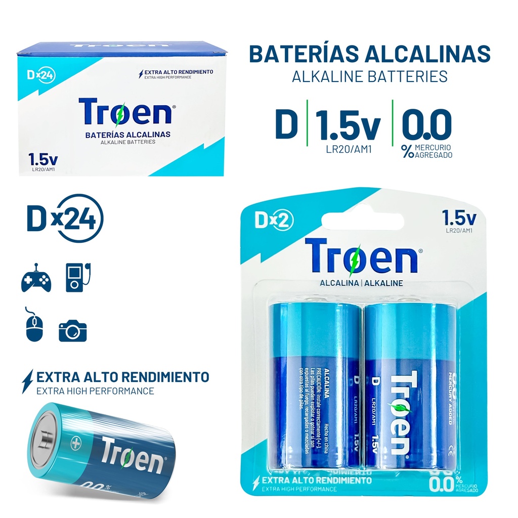 BATERIA TIPO D ALCALINA x 2 UNID TROEN 9-520
