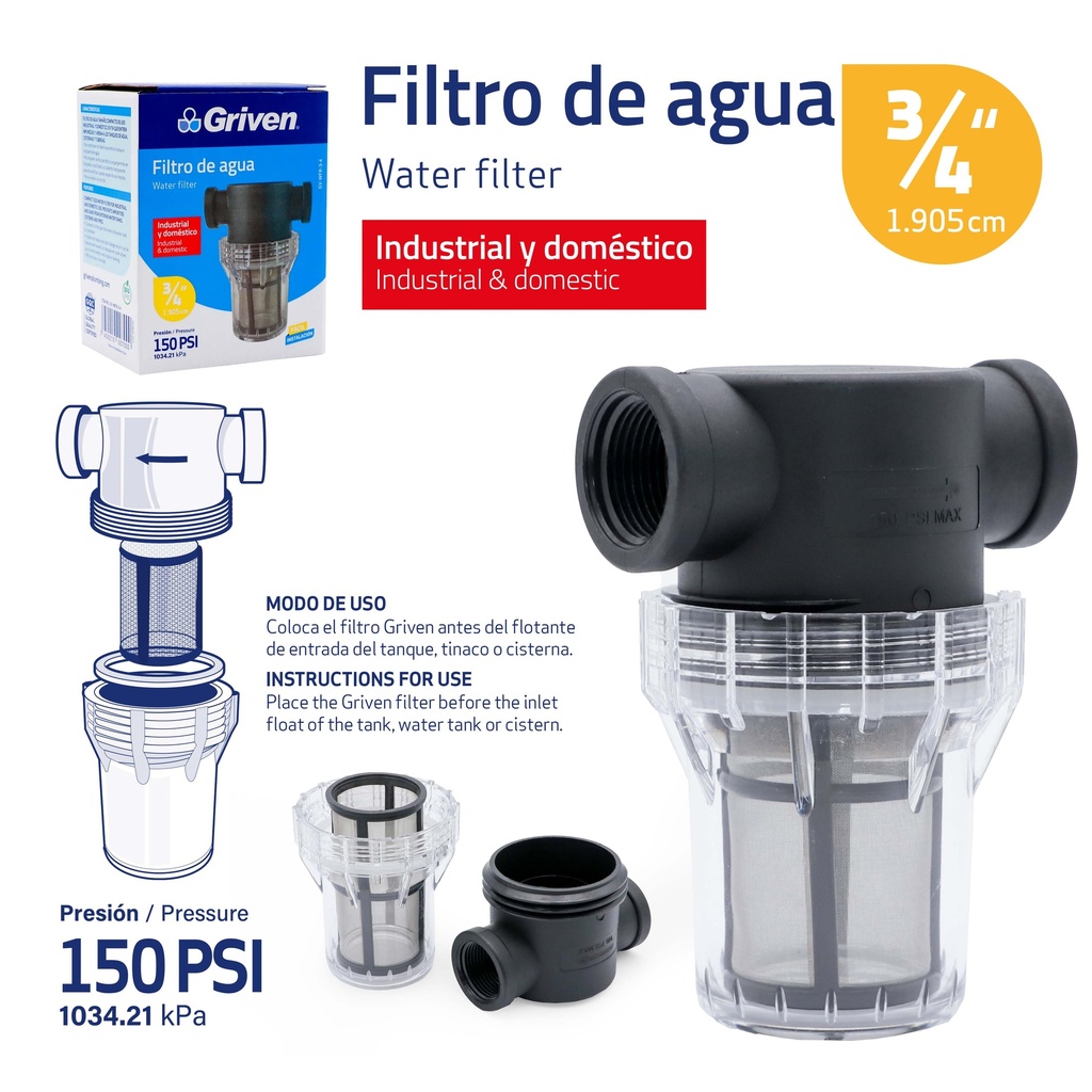 FILTRO DE AGUA x 3/4" GRIVEN 9-536