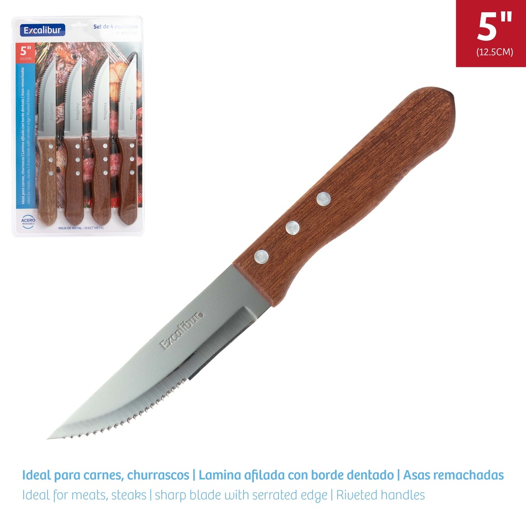 JUEGO DE CUCHILLO 5" x 4 UNID EXCALIBUR 9-551