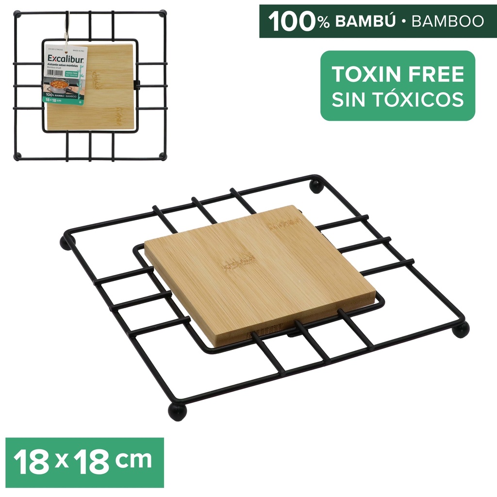 SALVAMANTEL DE BAMBU x 18 x 18CM EXCALIBUR 9-568