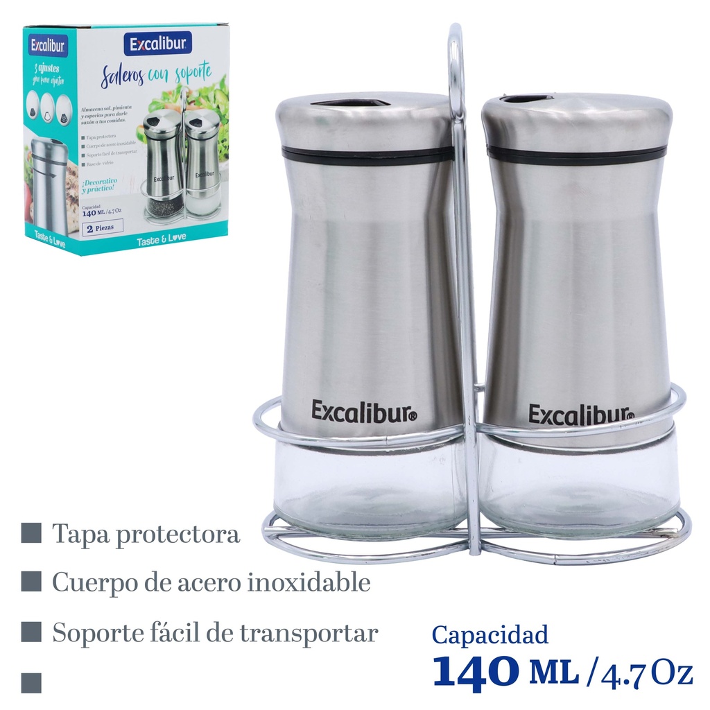 CONDIMENTERO C/SOPORTE x 140ML x 2 UNID EXCALIBUR 9-575