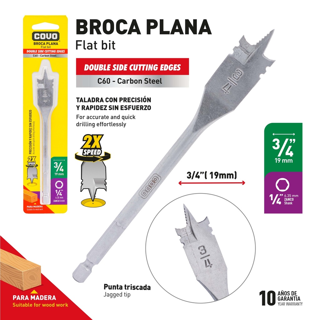 MECHA PLANA P/MADERA x 3/4" COVO 9-589