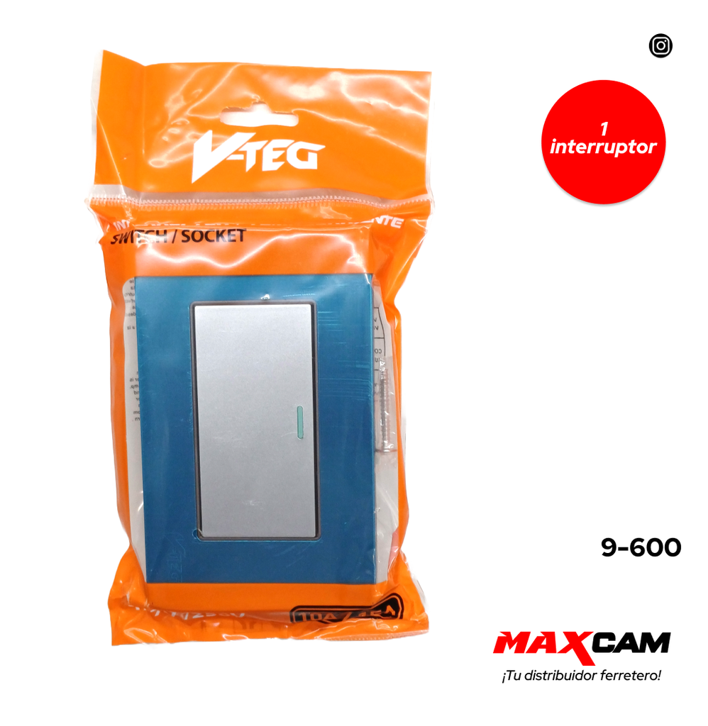 INTERRUPTOR SENCILLO ACERO INOX V-TEG 9-600