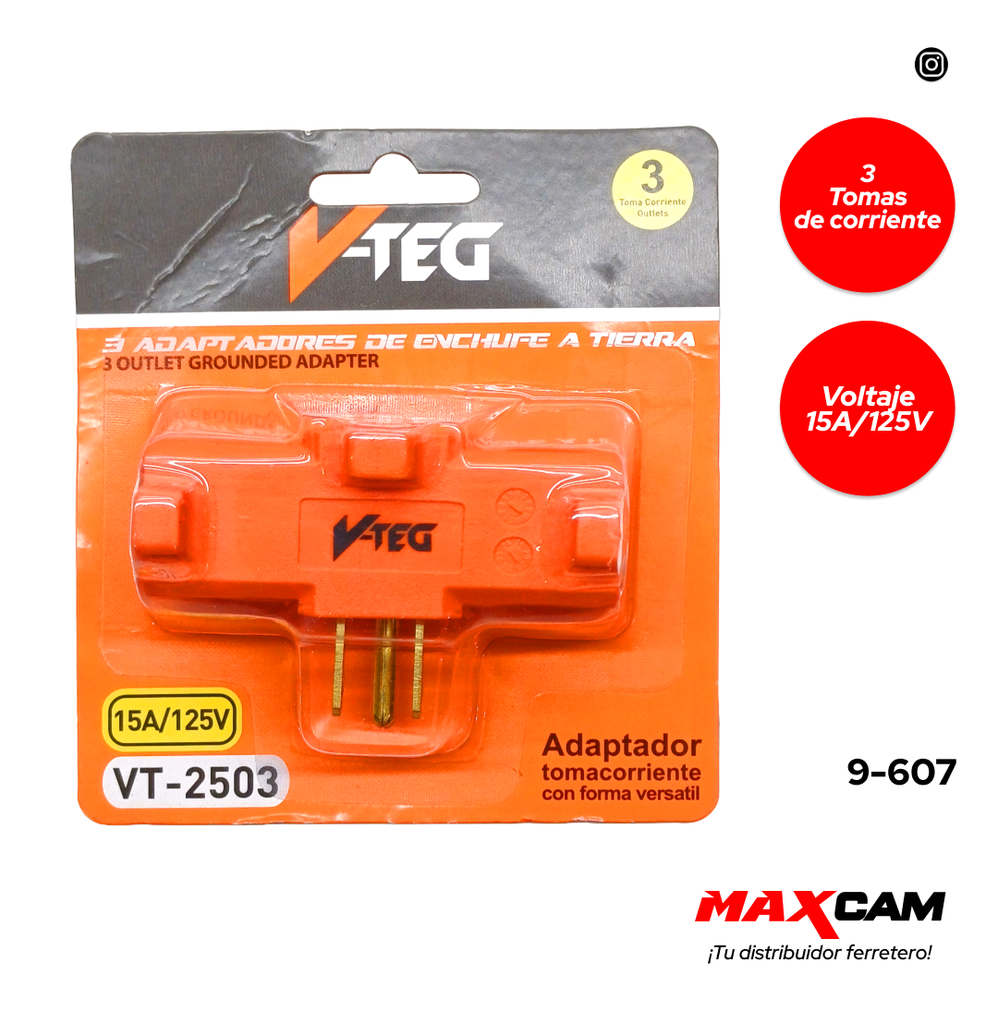 ADAPTADOR TRIPLE TIPO F NARANJA V-TEG 9-607
