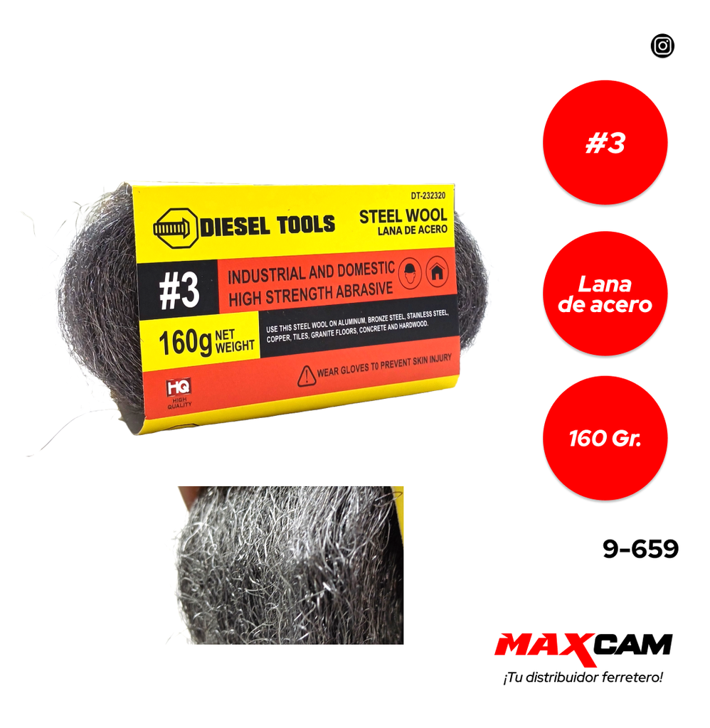 LANA DE ACERO NUM 3 x 160 G DIESEL TOOLS 9-659