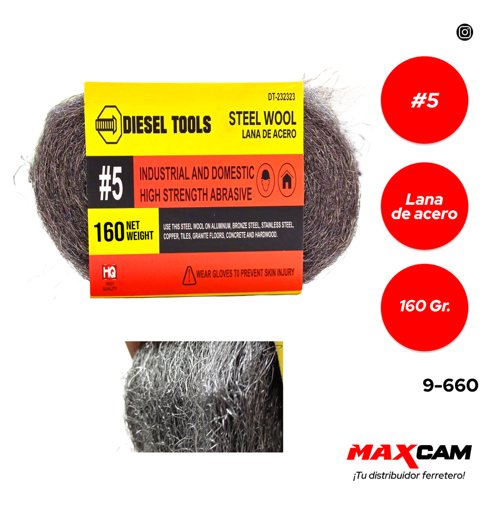 LANA DE ACERO NRO 5 x 160 G DIESEL TOOLS 9-660