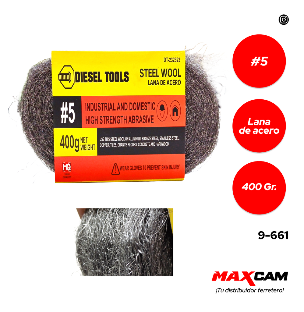 LANA DE ACERO NUM 5 x 400 G DIESEL TOOLS 9-661