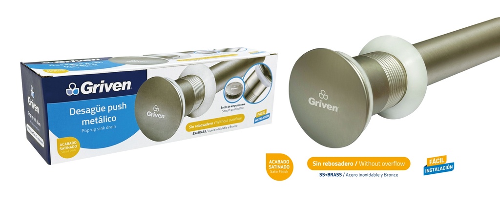 DESAGUE LAV METAL/SATIN PUSH SIN/REBOS GRIVEN 9-662