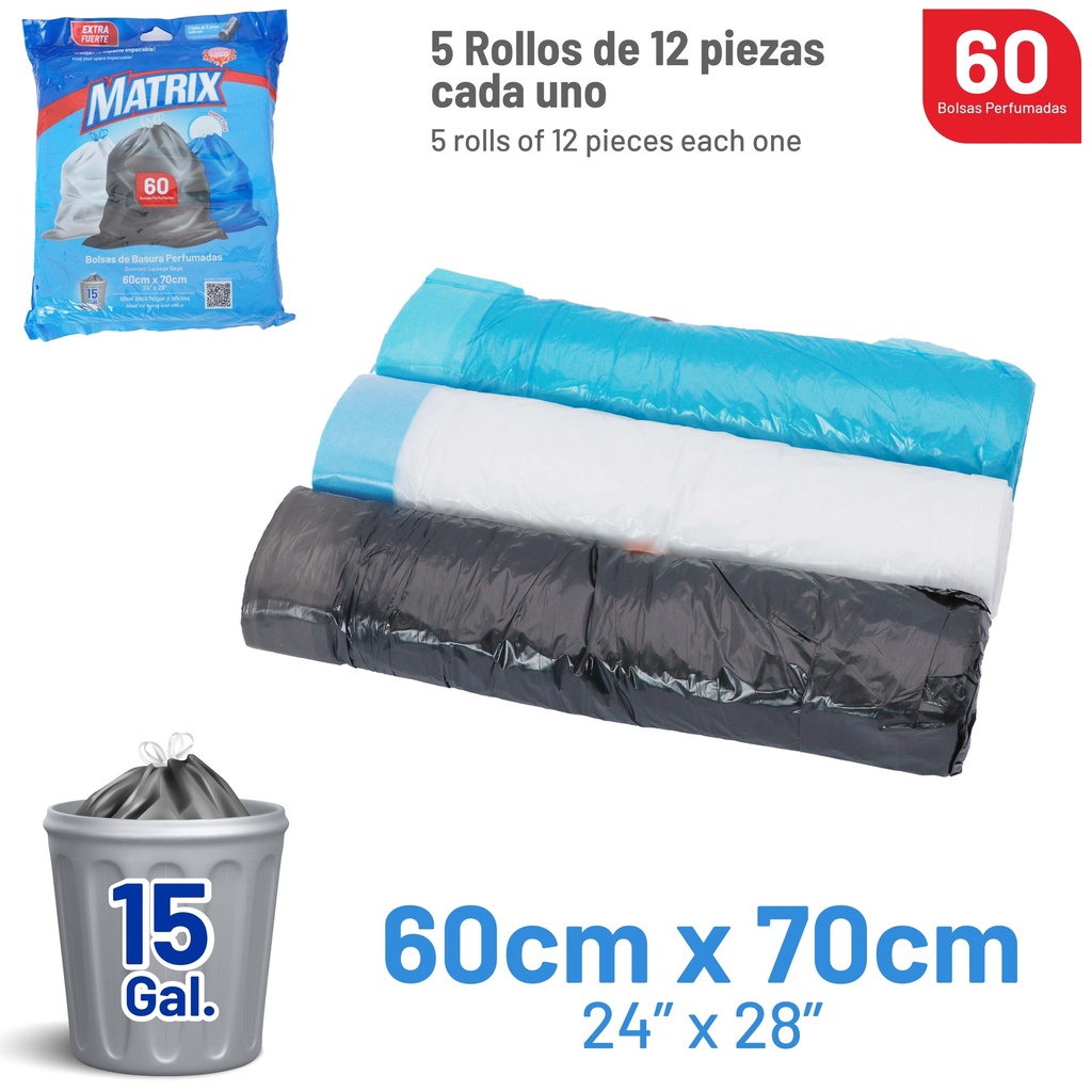 BOLSA DE BASURA 60x70CM 15 GAL x 60 UNID MATRIX 9-673 (DESC) 