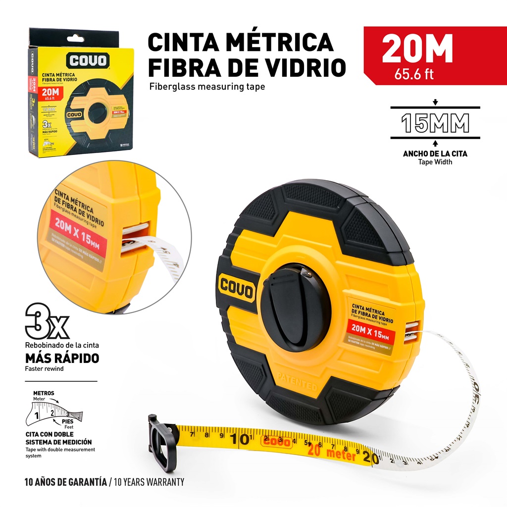 METRO FIBRA DE VIDRIO x 20 MTS COVO 9-687