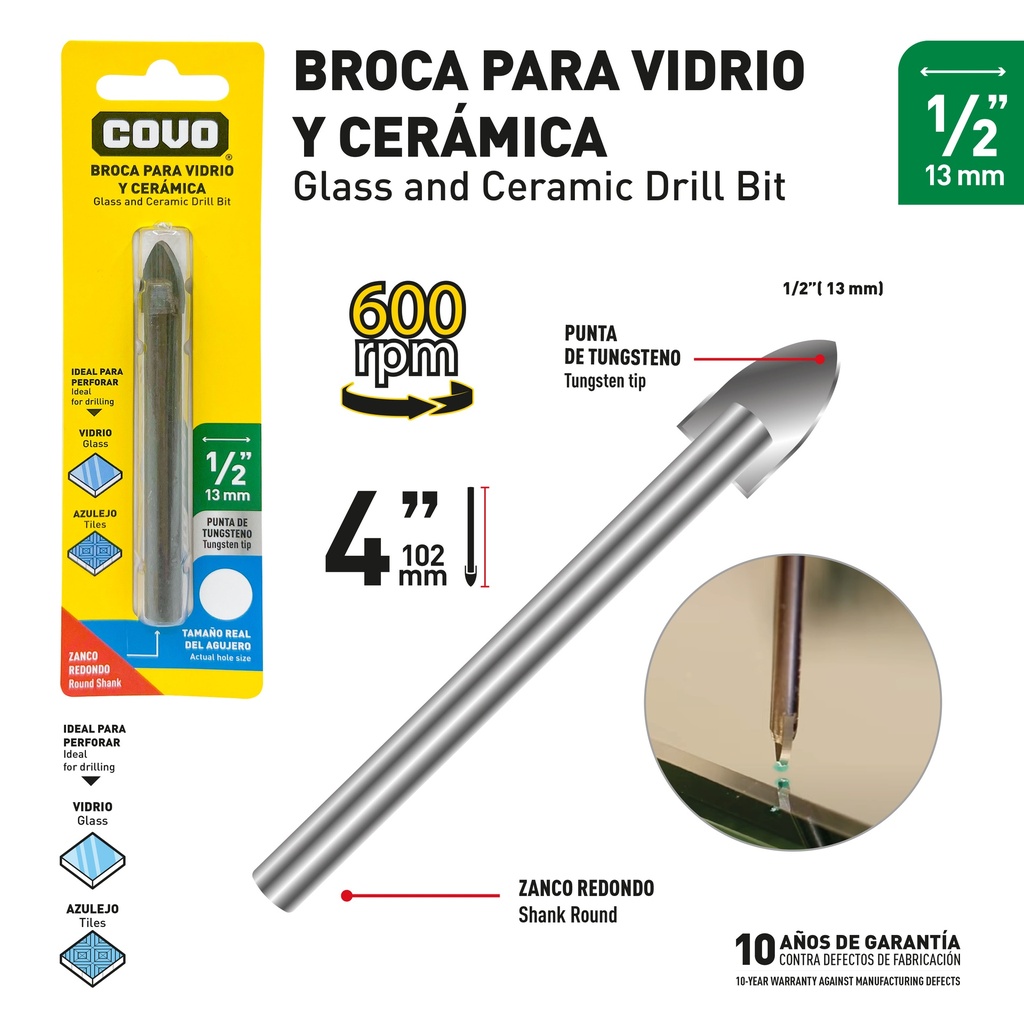 MECHA VIDRIO x 1/2" COVO 9-690