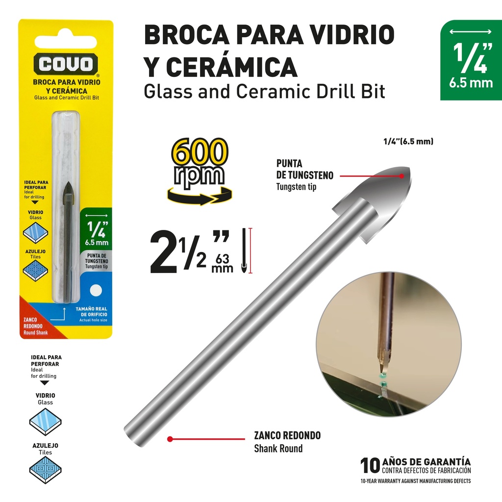 MECHA VIDRIO x 1/4" COVO 9-691