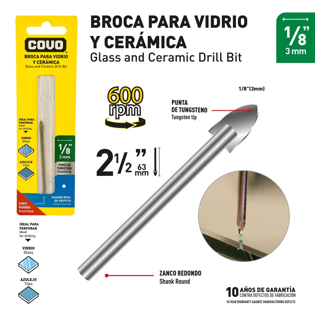 MECHA VIDRIO x 1/8" COVO 9-692