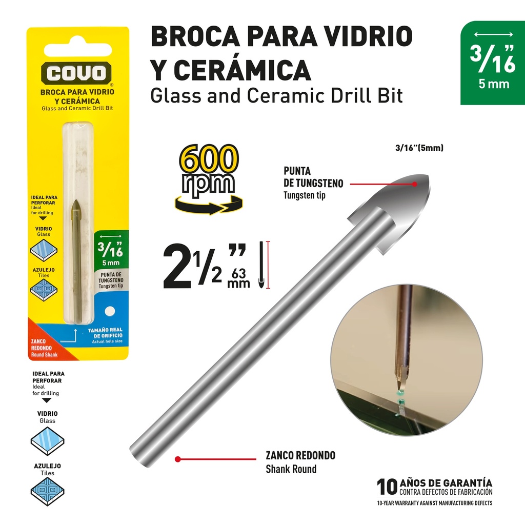 MECHA VIDRIO x 3/16" COVO 9-693