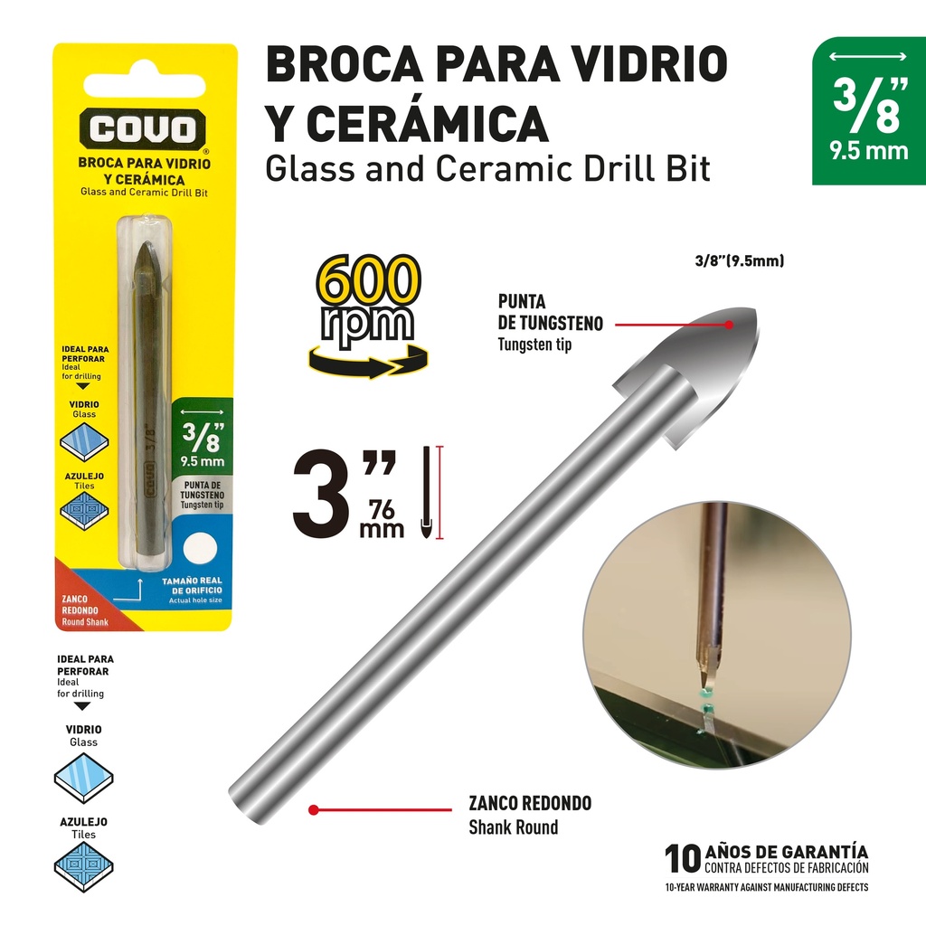BROCA PARA VIDRIO CERAMICA COVO 9-694