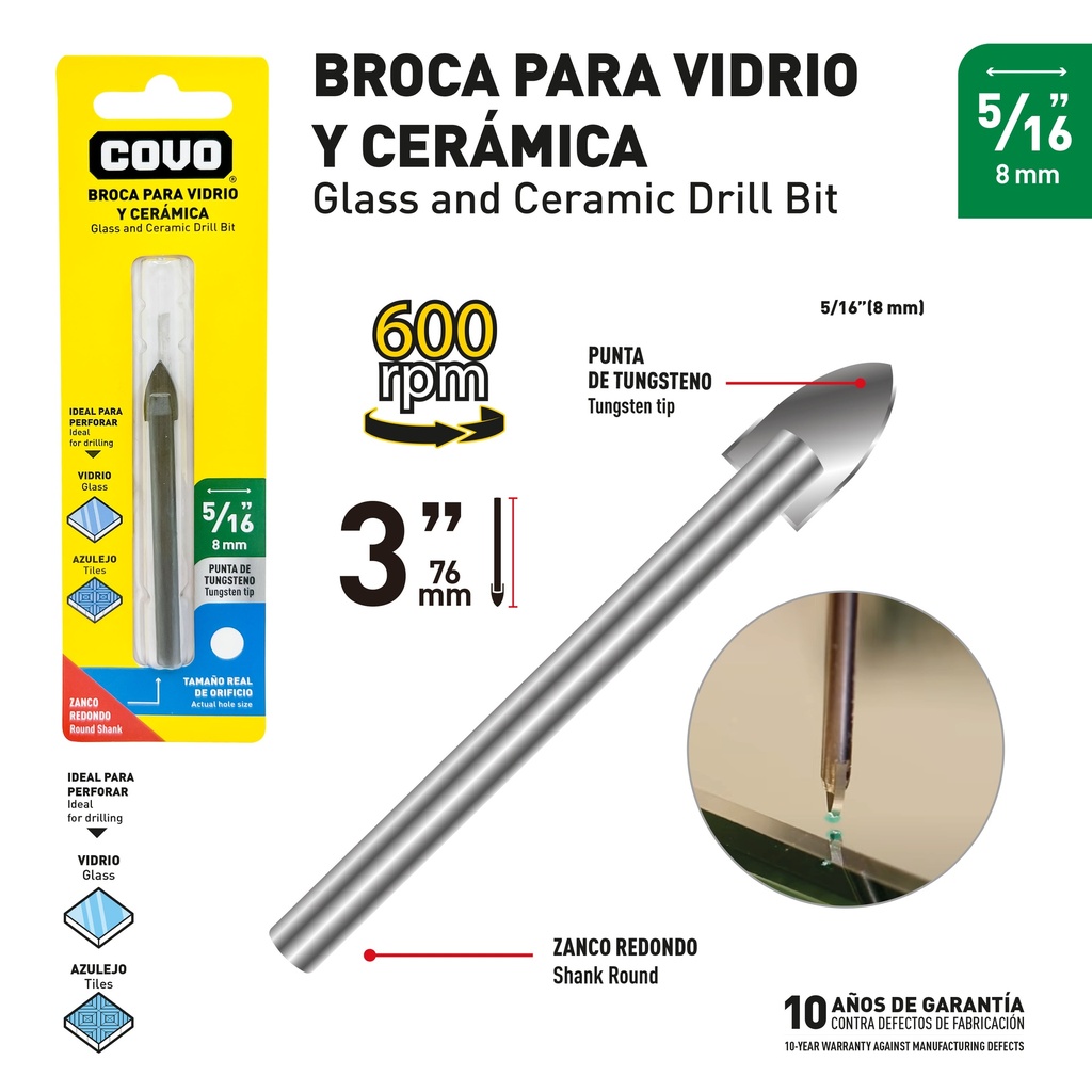 MECHA VIDRIO x 5/16" COVO 9-695
