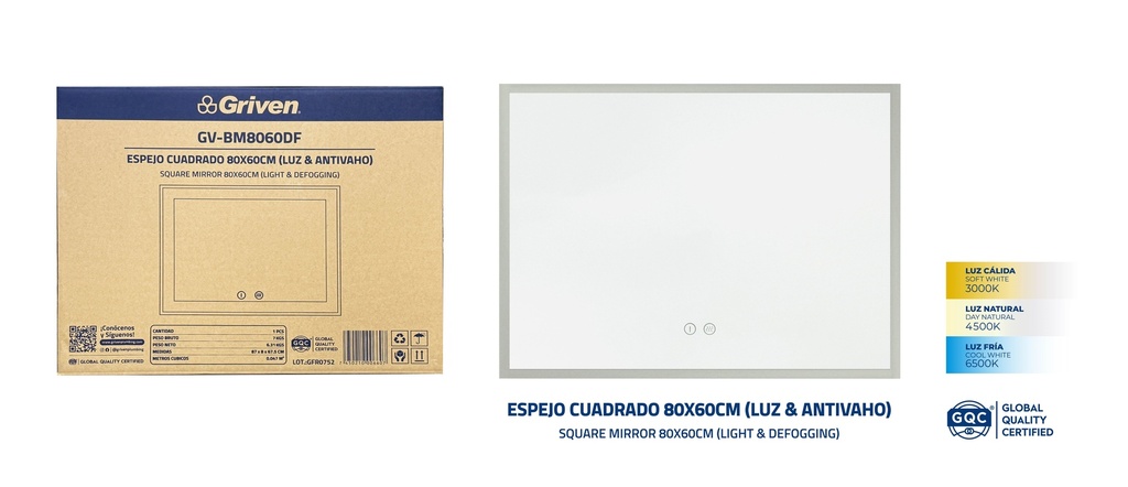 ESPEJO CUADRADO 80X60CM GRIVEN 9-697