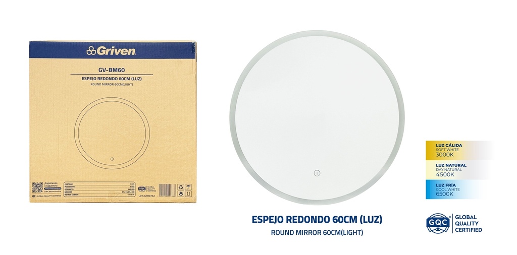 ESPEJO C/LUZ 60CM GRIVEN 9-700