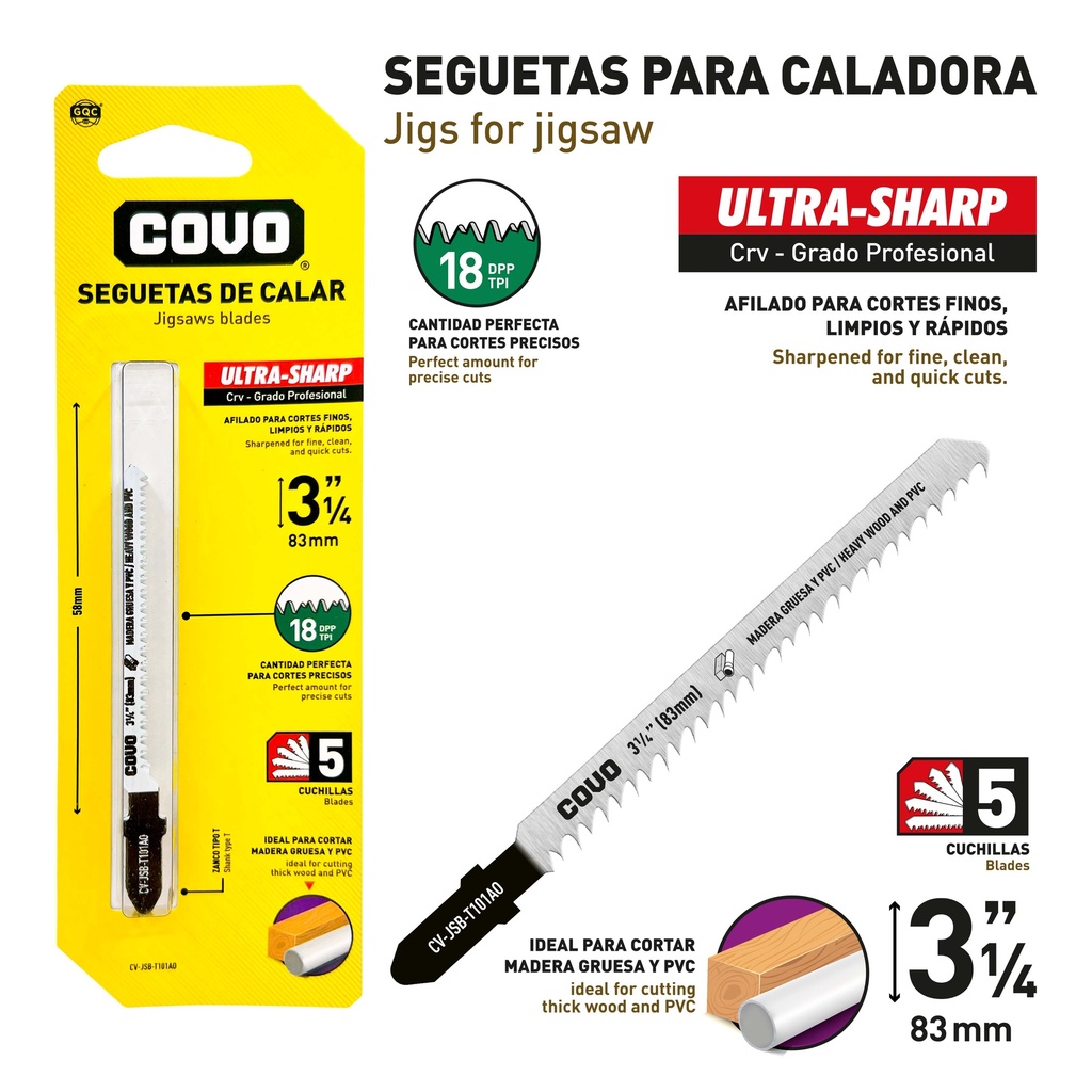 HOJA SEGUETA CALADORA 3 1/4" 18TPI x 5 UNID COVO 9-710