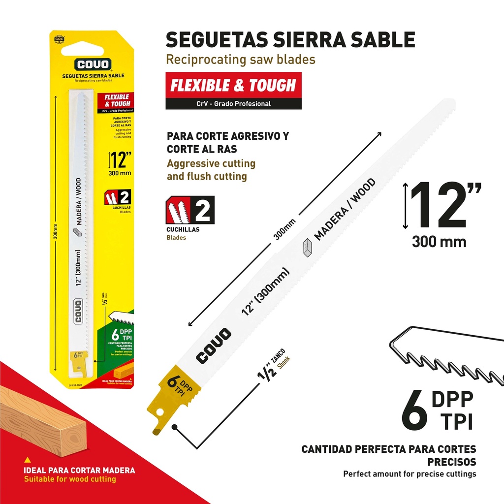 HOJA SEGUETA CALADORA 12" 6TPI x 2 UNID COVO 9-713