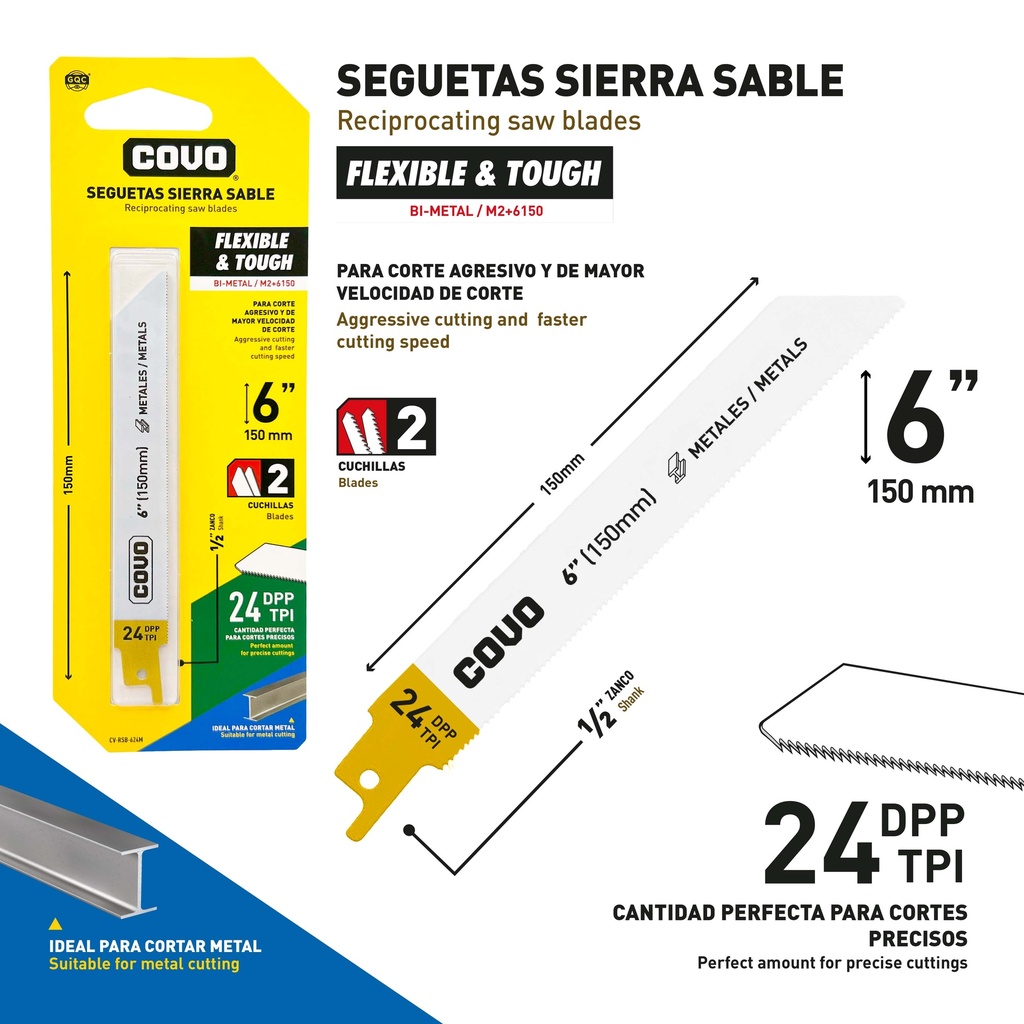 HOJA SEGUETA CALADORA 6" 24TPI x 2 UNID COVO 9-716