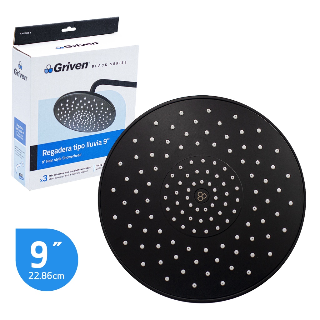 REGADERA REDONDA 9¨ GRIVEN BLACK 4-809