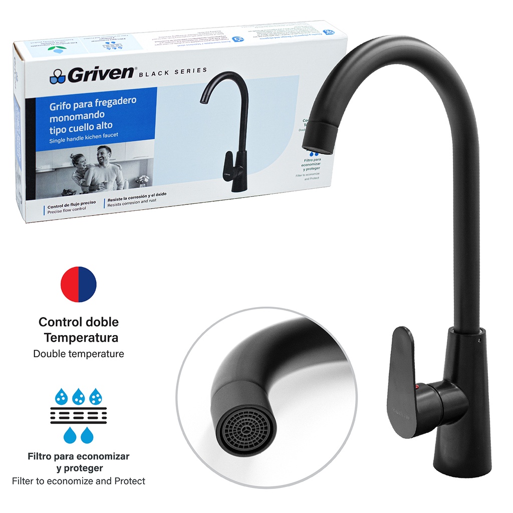 LLAVE FREGADERO MONOMANDO BLACK SERIES GRIVEN 4-820