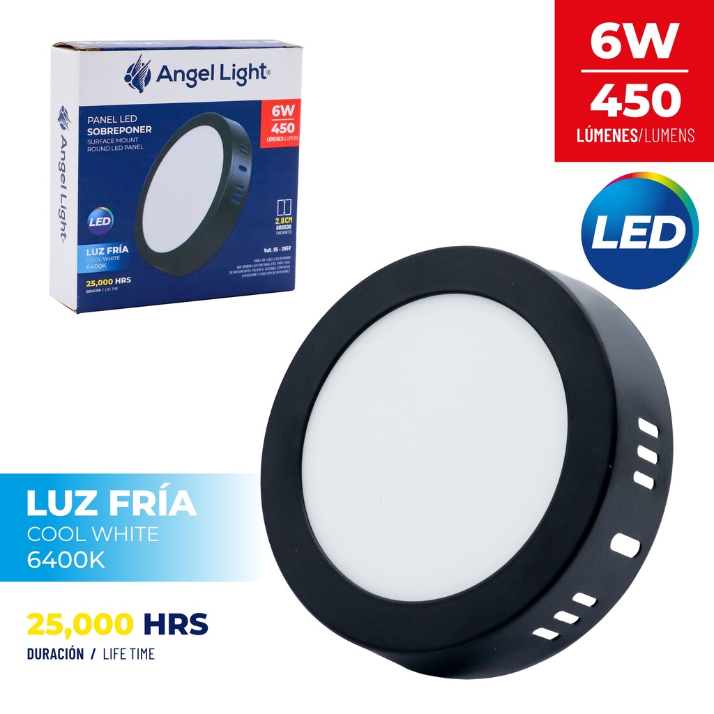 PANEL LED SUPER NEGRO REDONDO 6W 85-265V 4-855
