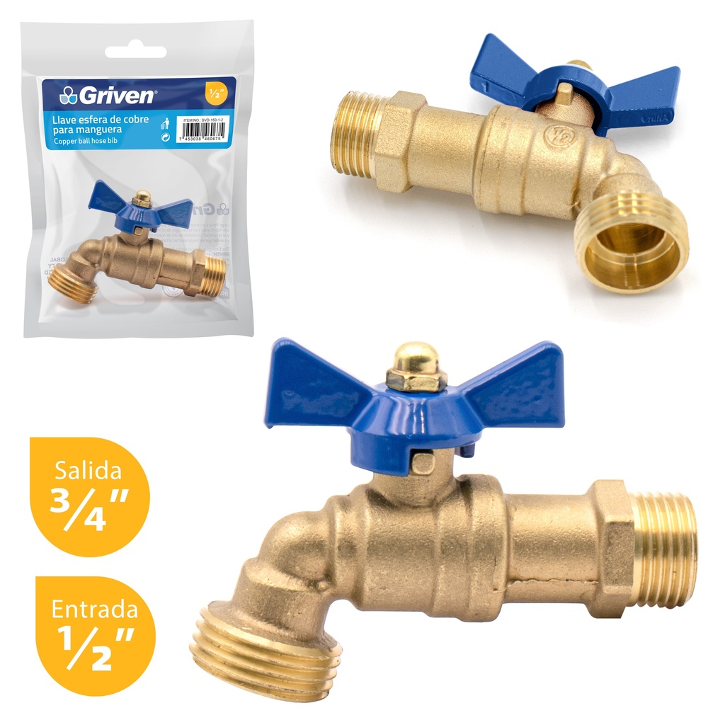 LLAVE CHORRO COBRE ESFERA GRIVEN 4-856