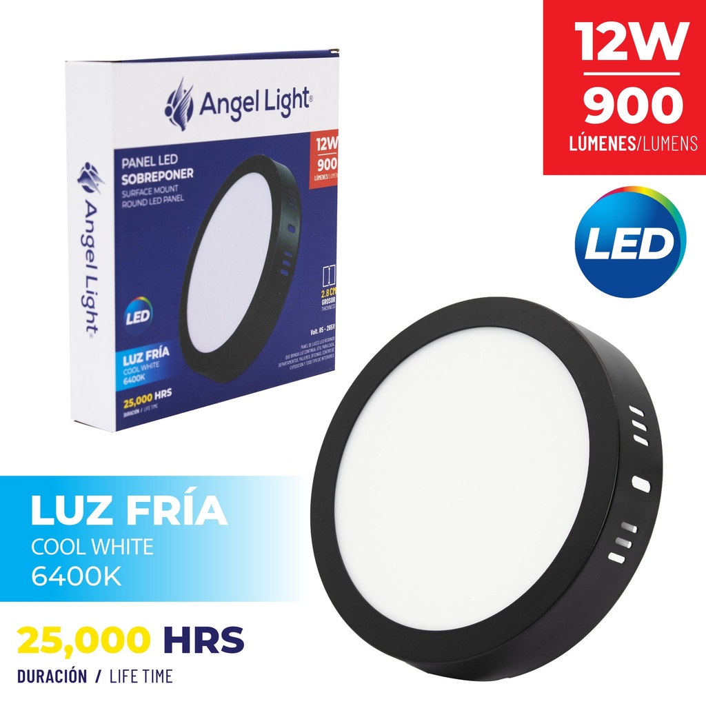 PANEL LED SUPER NEGRO REDONDA 12W 85-265V 4-864