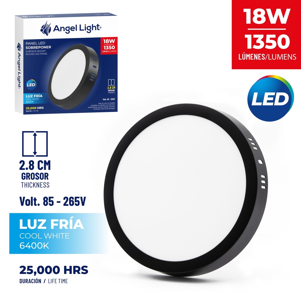 PANEL LED SUPER NEGRO REDONDA 18W 85-265V 4-865