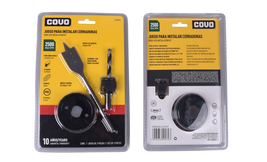 JUEGO P/INSTALAR CERRADURA 3 PCS COVO 4-883