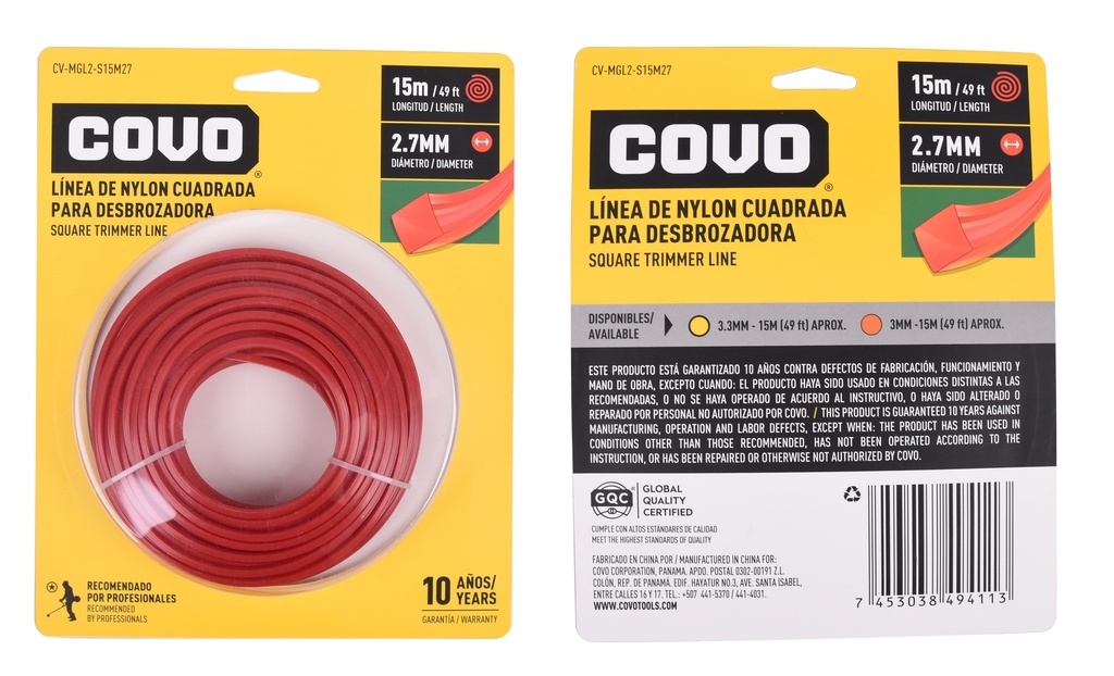 NYLON DESMAL CUADRADO 2.7MM x 15MTS COVO 4-889