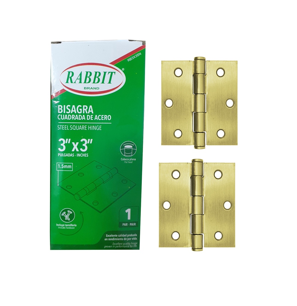 BISAGRA P/PUERTA MADERA x 3" PAR DORADA RABIT 4-923