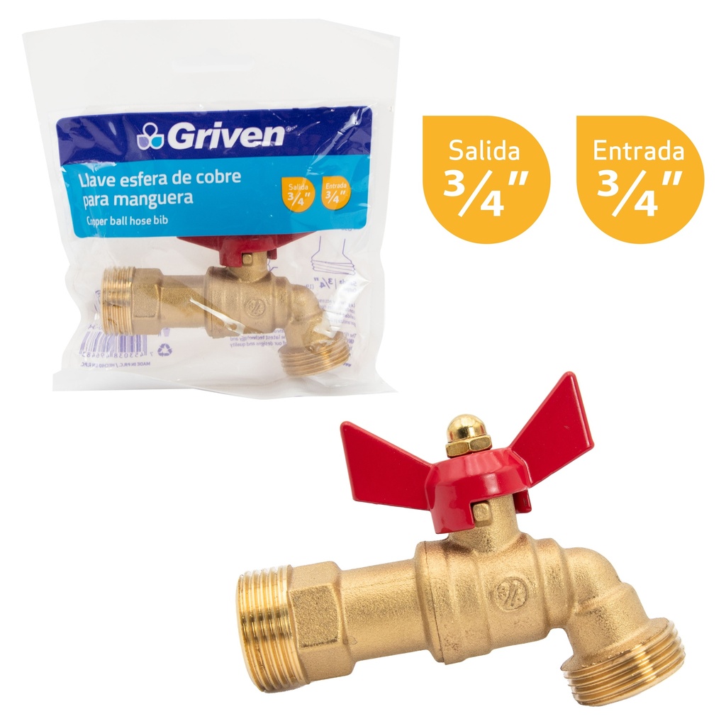 LLAVE CHORRO BRONCE ESFERA 3/4 x 3/4 GRIVEN 4-996