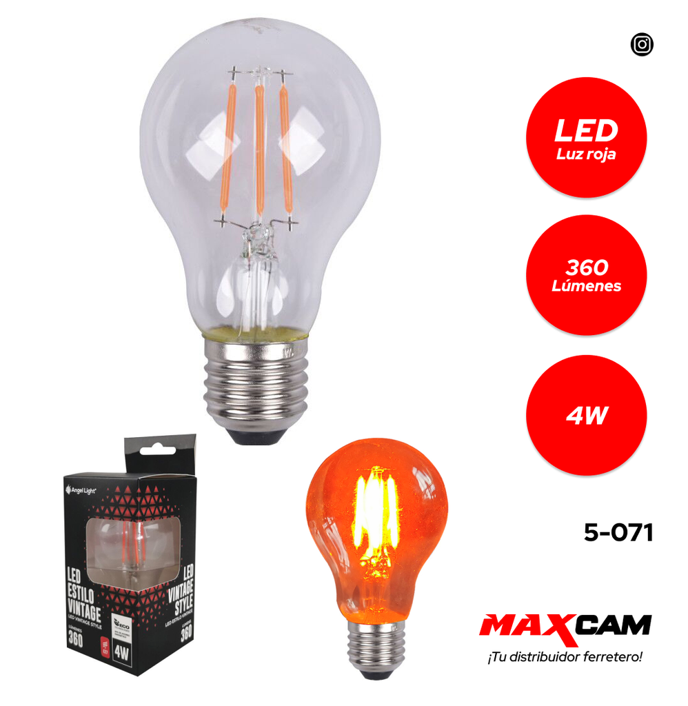BOMBILLO VINTAGE LED 4W E27 110v LUZ ROJA 5-071 (DES)