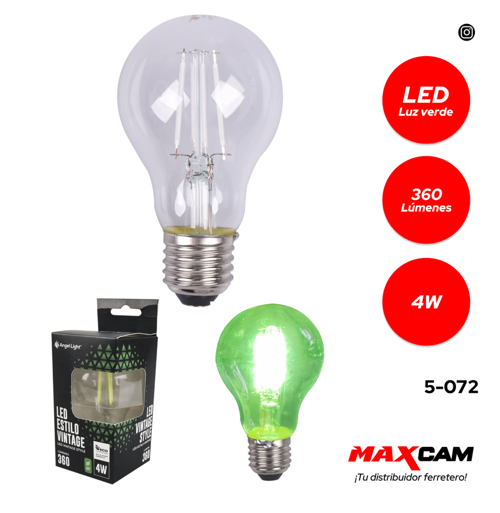 BOMBILLO VINTAGE LED 4W E27 110v LUZ VERDE 5-072 (DES)