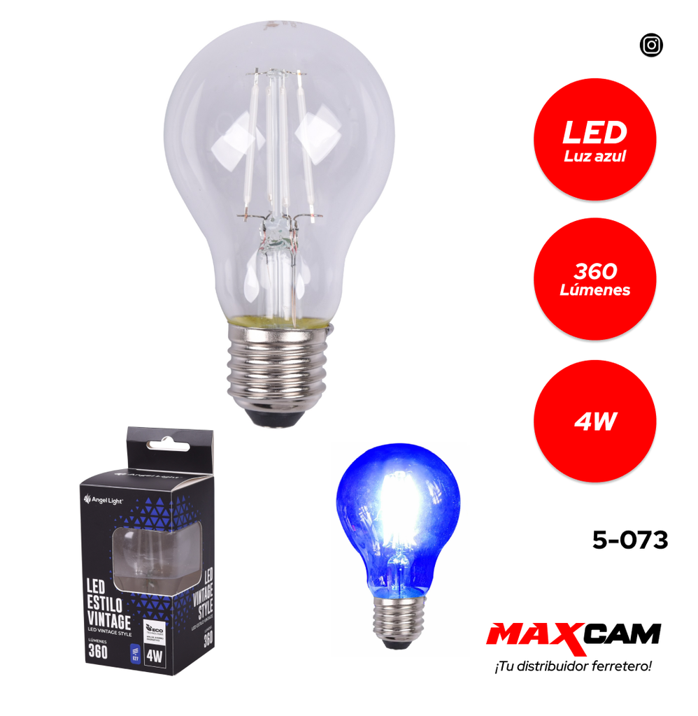 BOMBILLO VINTAGE LED 4W E27 110v LUZ AZUL 5-073 (DES)