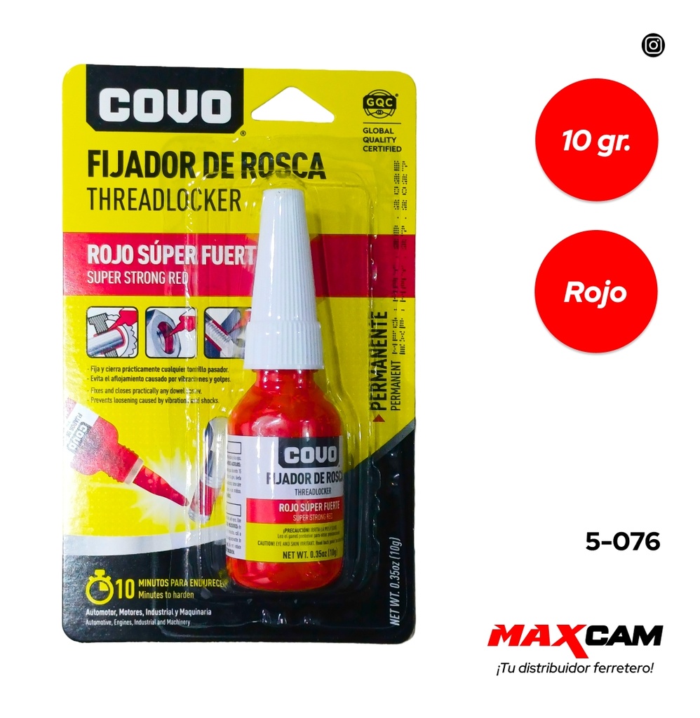 FIJADOR DE ROSCA ROJO EXTRA FUERTE 10G COVO 5-076