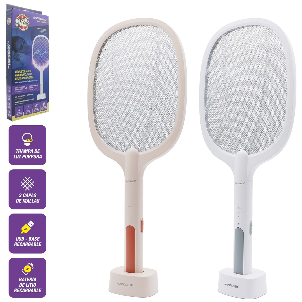 RAQUETA MATA INSECTOS 2 EN 1 C/LUZ MAX KILLER 8-217