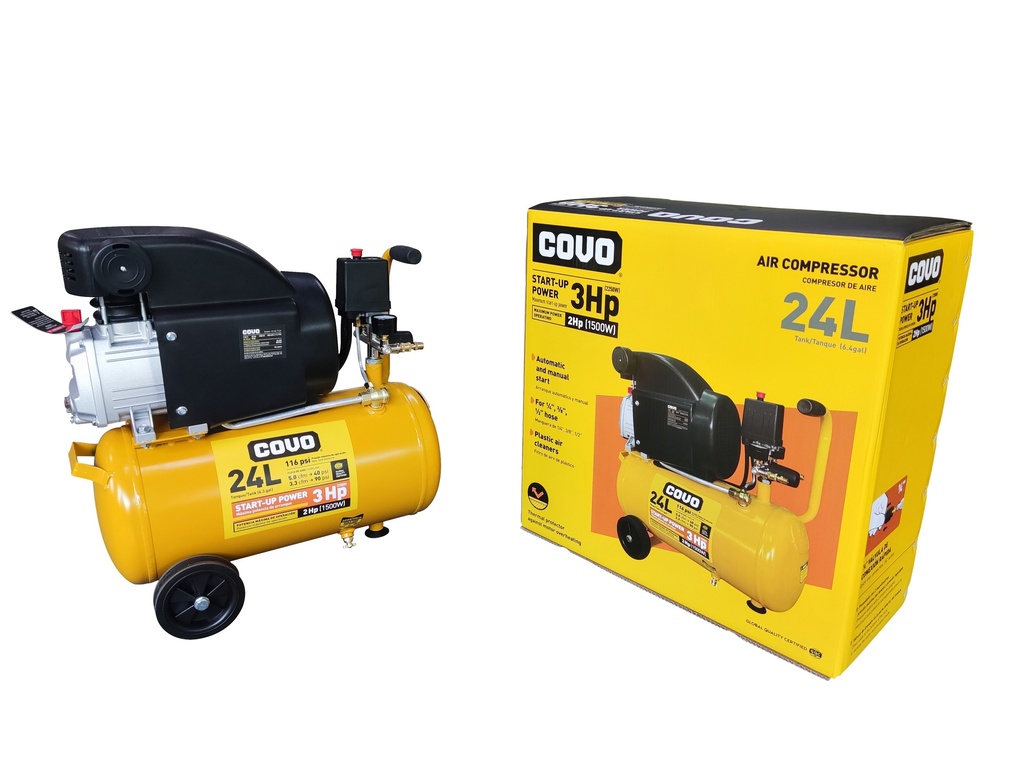 COMPRESOR DE AIRE 3HP 24L COVO 8-233